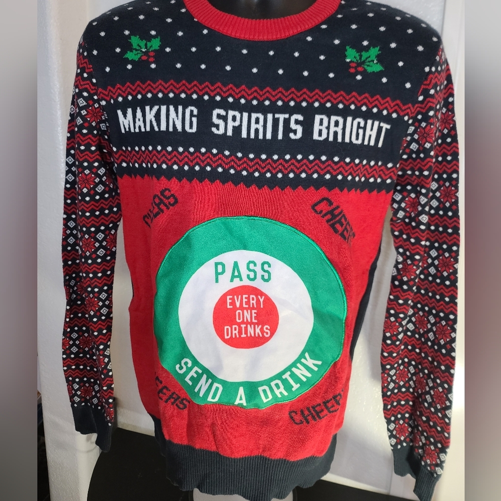 Ugly Christmas VTG Sweater  "Everyone Drinks" Men's M - Picture 2 of 3